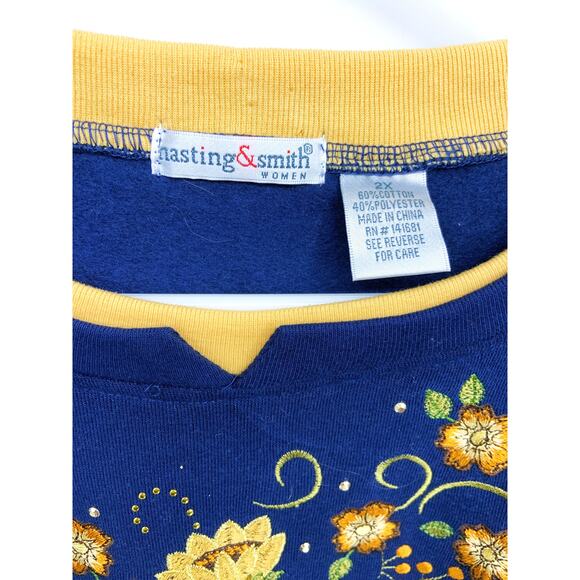 Grandmacore Hasting & Smith Floral Embroidered Crewneck Pullover Sweatshirt 2XL - Picture 3 of 5